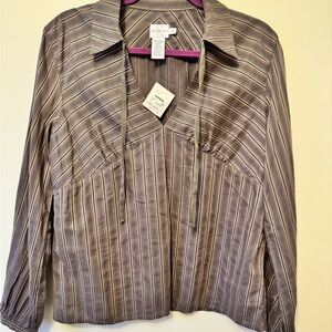 Calvin Klein Brown and Cream Striped Shirt #y2k